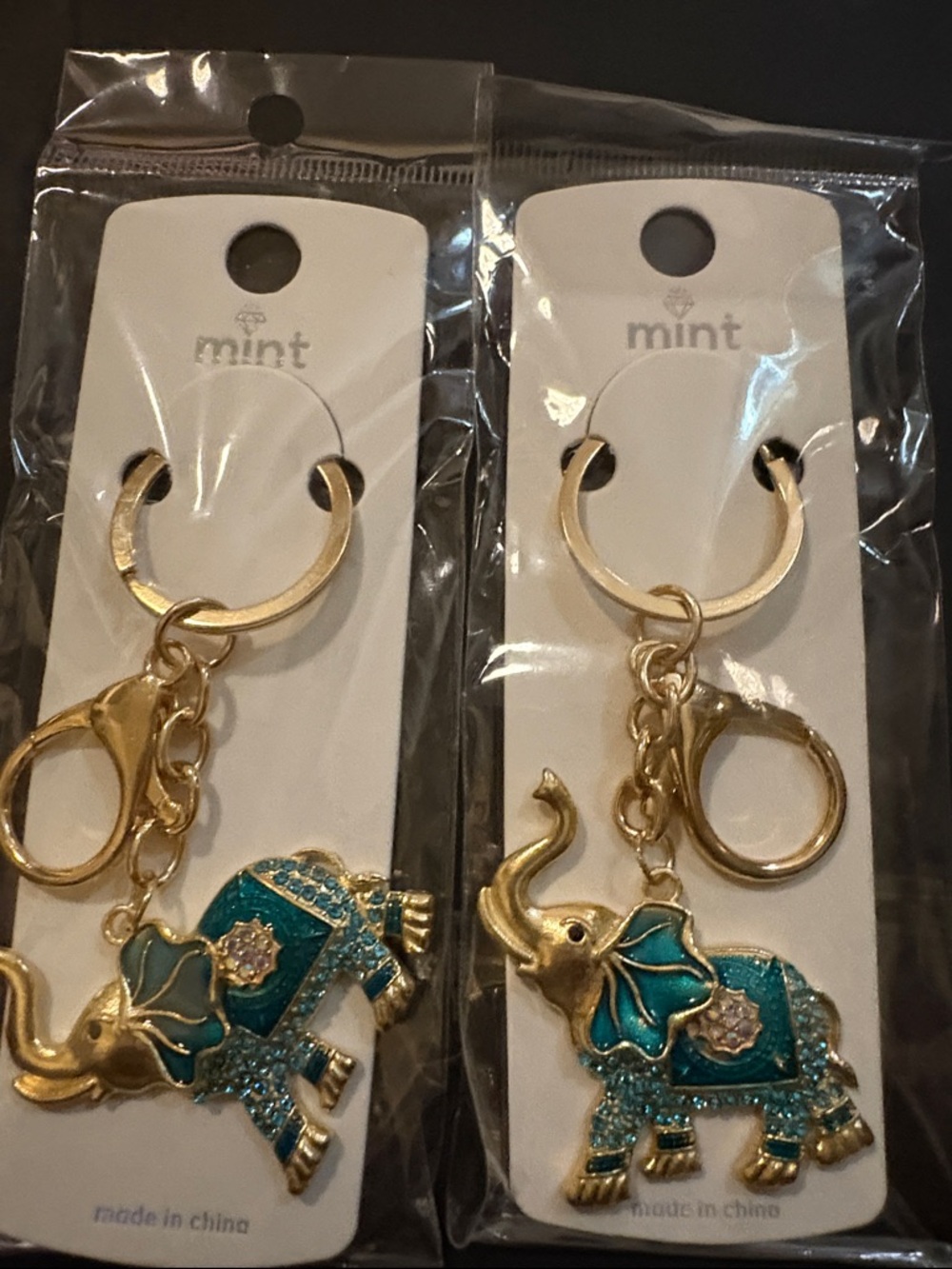 Mint Gold-Tone Teal & crystal Elephant Keychain Brand NEW